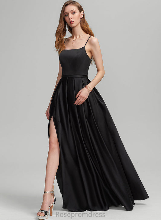 Neckline Square Satin Length Fabric Floor-Length A-Line Silhouette Straps&Sleeves Phoenix Floor Length A-Line/Princess Bridesmaid Dresses