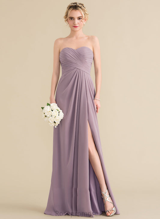 SplitFront Floor-Length Neckline Sweetheart Fabric Silhouette A-Line Length Ruffle Embellishment Kiana Spaghetti Staps Bridesmaid Dresses