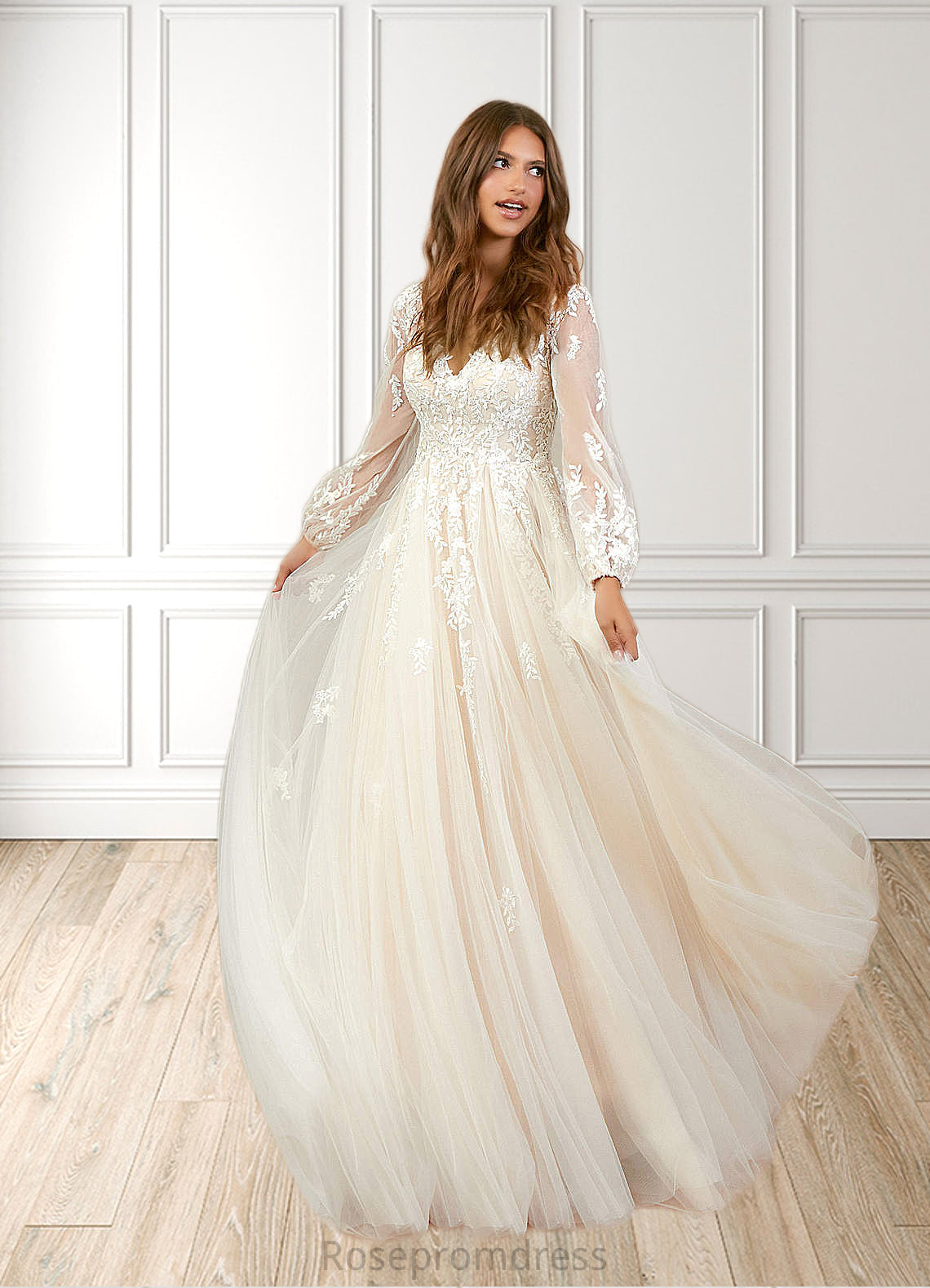 Maggie A-Line Lace Chapel Train Dress SRSP0020110
