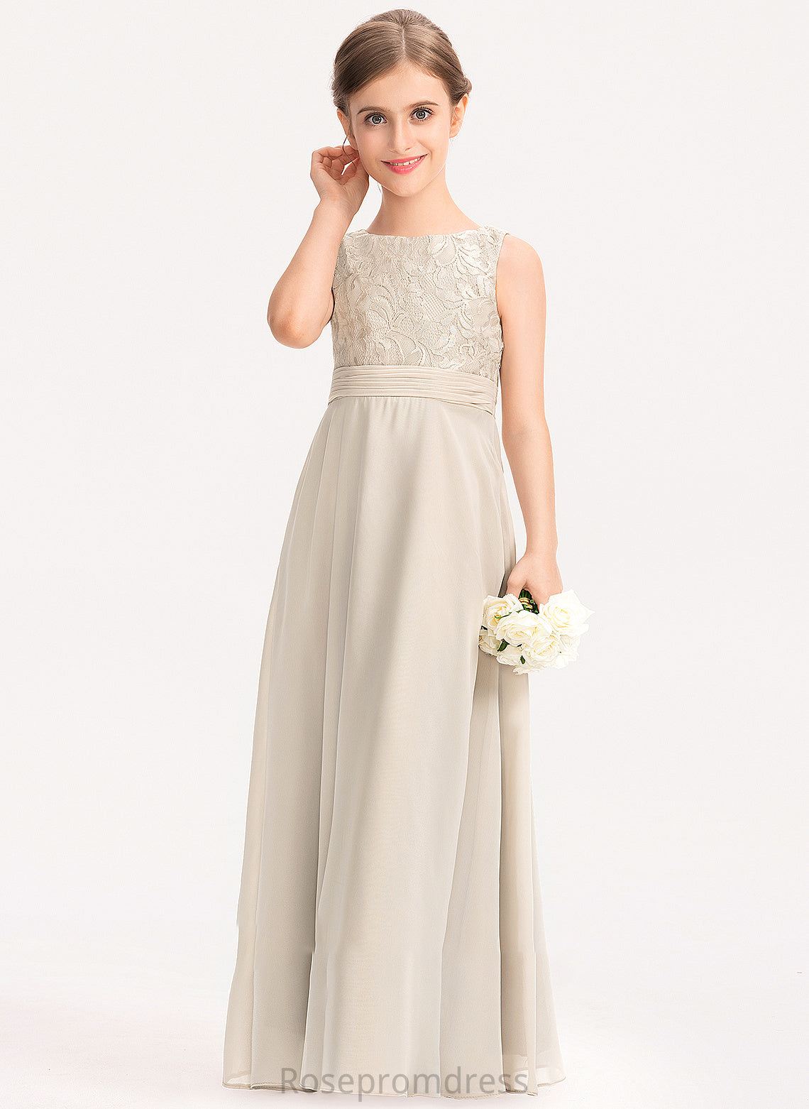 Chiffon Zoey Floor-Length Neck With A-Line Ruffle Lace Junior Bridesmaid Dresses Scoop
