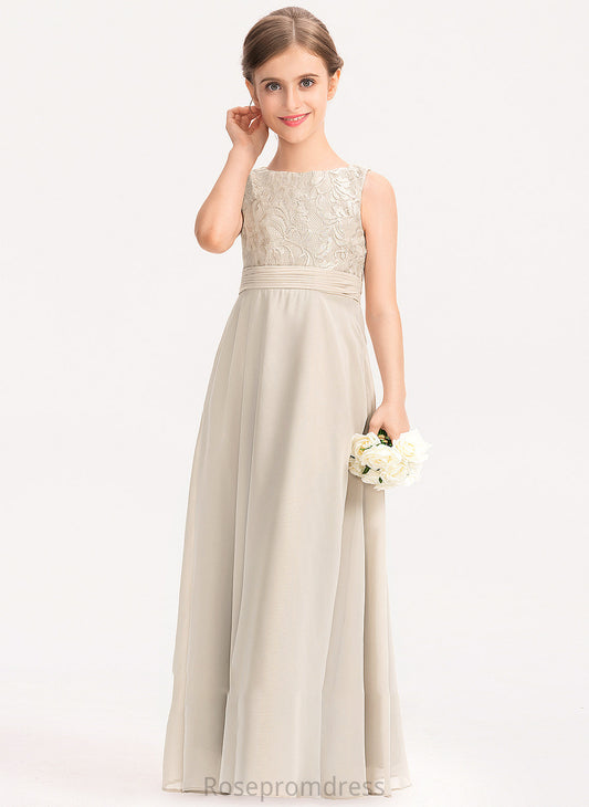 Chiffon Zoey Floor-Length Neck With A-Line Ruffle Lace Junior Bridesmaid Dresses Scoop