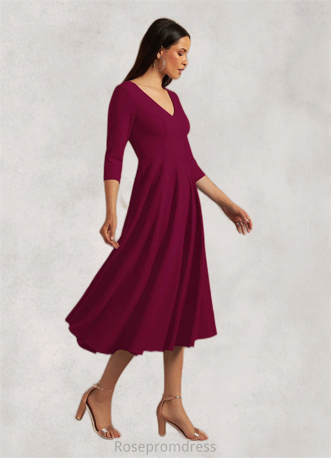 Janiah A-Line Stretch Crepe Tea-Length Dress SRSP0019961