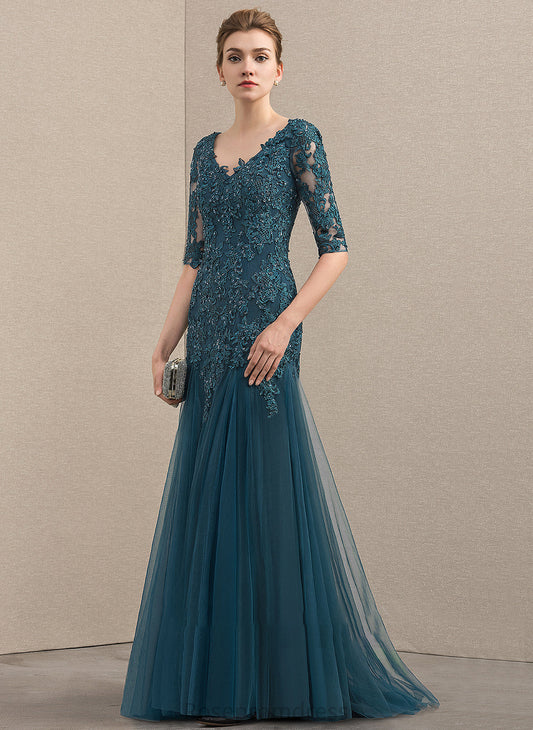of Carley Train Tulle the Bride Lace V-neck Beading Dress With Sequins Mother of the Bride Dresses Sweep Trumpet/Mermaid Mother