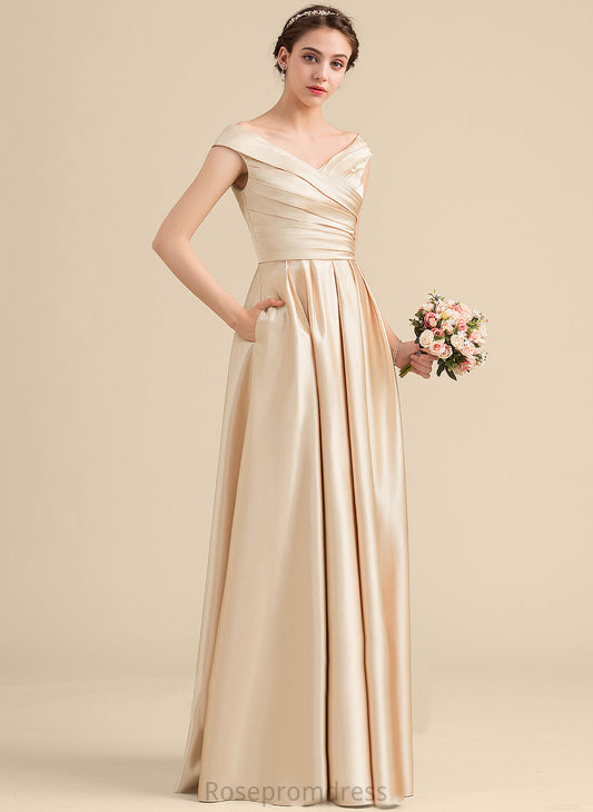 Straps&Sleeves Silhouette Fabric A-line Satin OfftheShoulder Floor-Length Length Neckline Maribel A-Line/Princess Natural Waist Bridesmaid Dresses