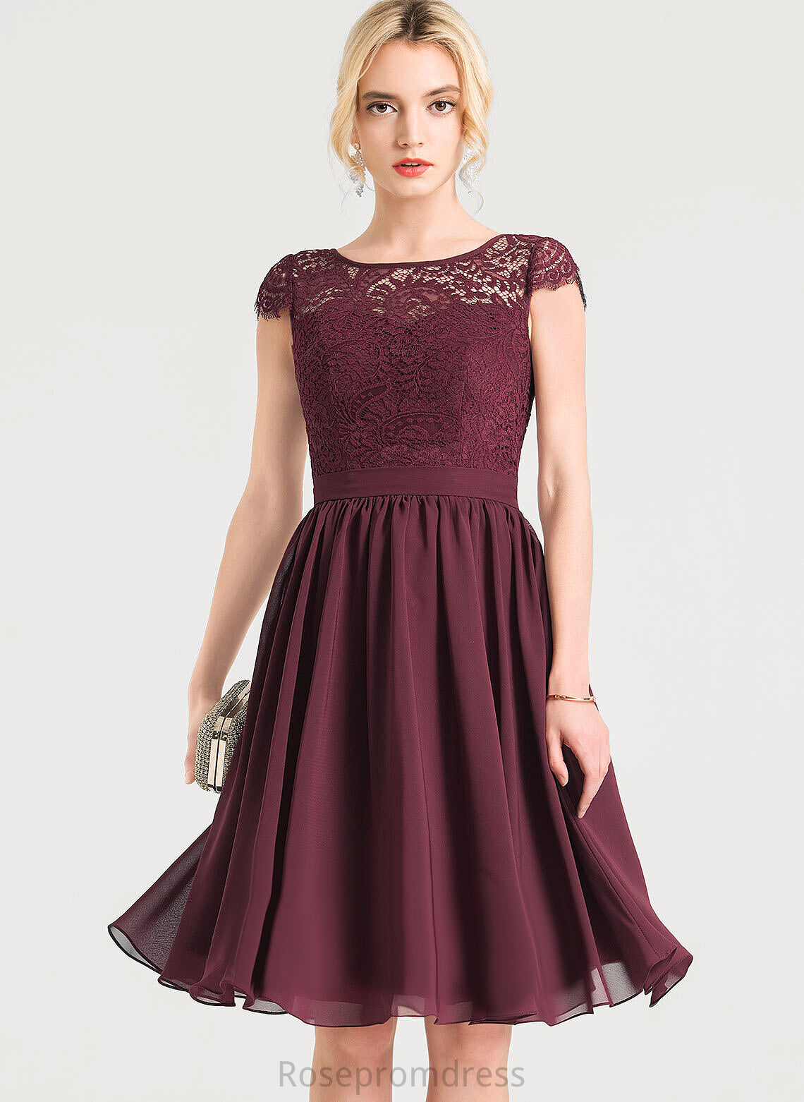 Length Scoop A-line Fabric Neckline Straps&Sleeves Silhouette Knee-Length Lace Noemi A-Line/Princess Straps Bridesmaid Dresses