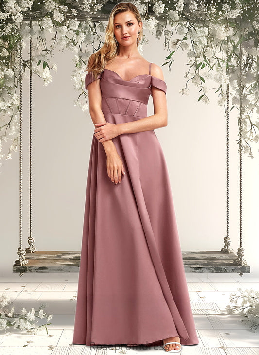 Jayden A-line Cold Shoulder Floor-Length Satin Bridesmaid Dress DSP0025750