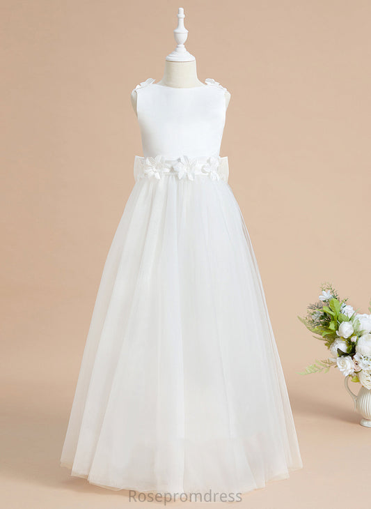 With Scoop Dress - Flower A-Line Flower Girl Dresses Neck Sleeveless Satin/Tulle Floor-length Malia Flower(s)/Bow(s) Girl