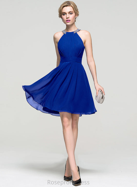 Chiffon Dress A-Line With Homecoming Dresses Neck Rubi Beading Scoop Homecoming Sequins Knee-Length Ruffle