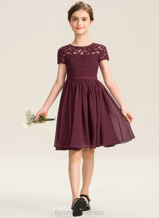 Lace With A-Line Payton Chiffon Bow(s) Neck Scoop Junior Bridesmaid Dresses Knee-Length