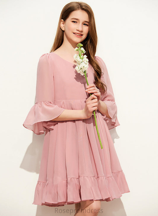 Knee-Length V-neck Cascading Chiffon Ruffles A-Line Junior Bridesmaid Dresses With Willa