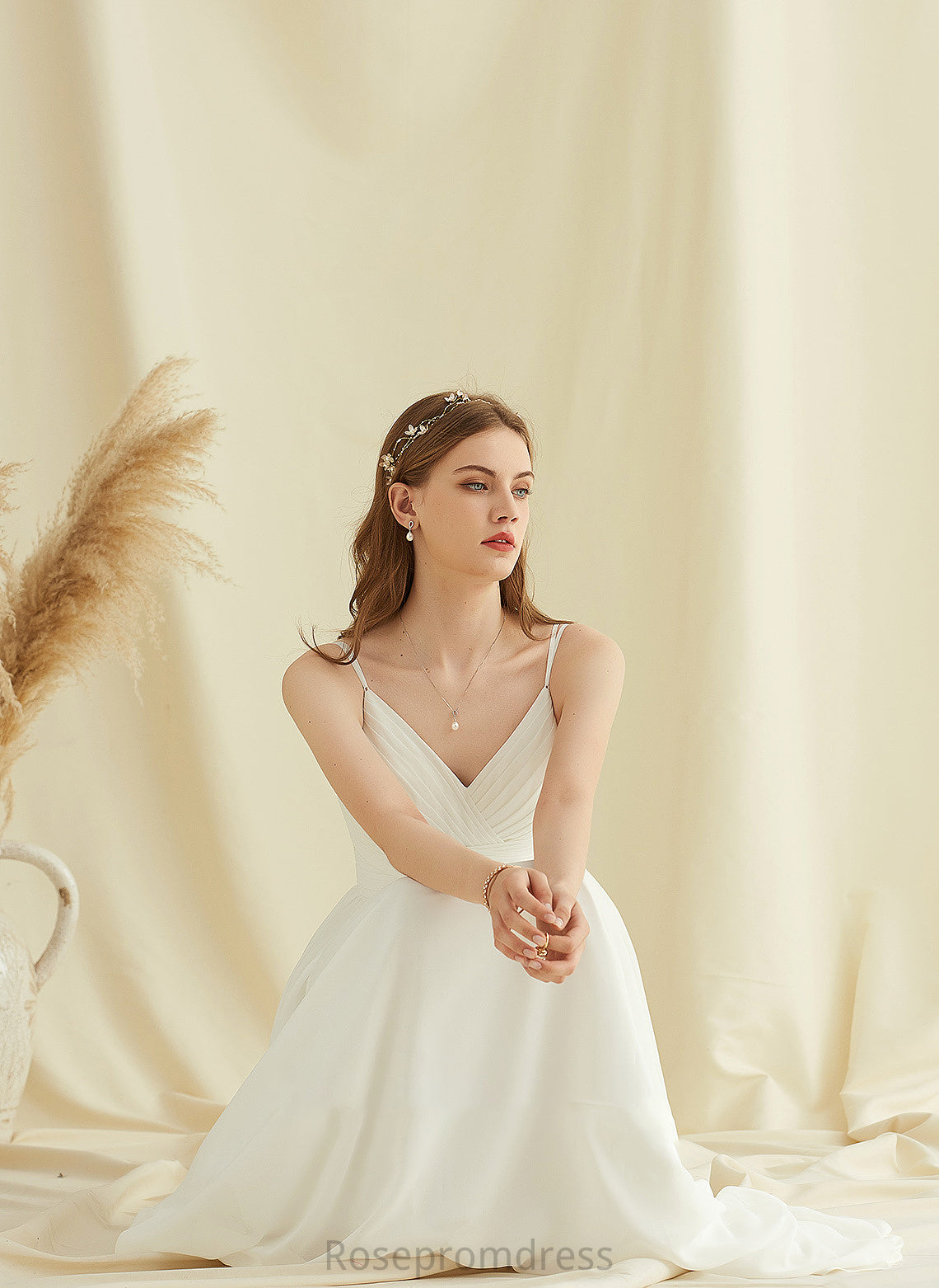 Elyse Wedding A-Line With Dress Chiffon Floor-Length Wedding Dresses Lace V-neck