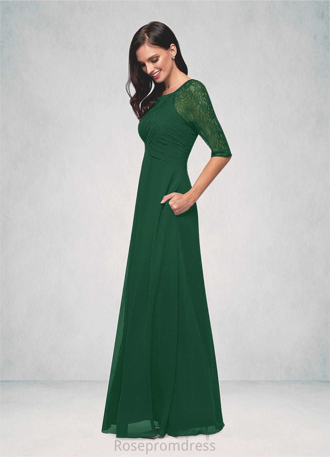 Norma A-Line Lace Chiffon Floor-Length Dress SRSP0019876