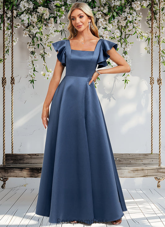Nell A-line Square Floor-Length Satin Bridesmaid Dress With Ruffle DSP0025774