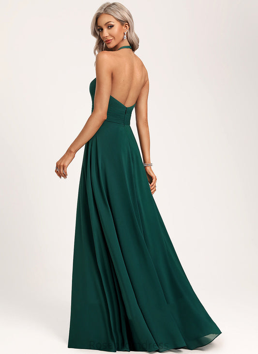Embellishment Neckline Sequins Fabric Halter A-Line Silhouette Floor-Length Length Liana Bridesmaid Dresses