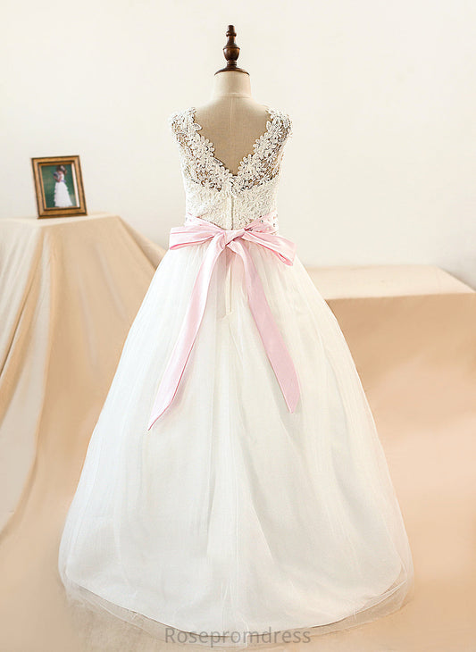 With Ball-Gown/Princess Floor-Length Addisyn Neck Bow(s) Junior Bridesmaid Dresses Scoop Beading Sash Tulle