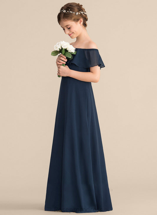 Chiffon With Cascading A-Line Ruffles Junior Bridesmaid Dresses Arely Floor-Length Off-the-Shoulder