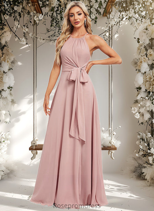 Yasmin A-line Halter Floor-Length Chiffon Bridesmaid Dress DSP0025821