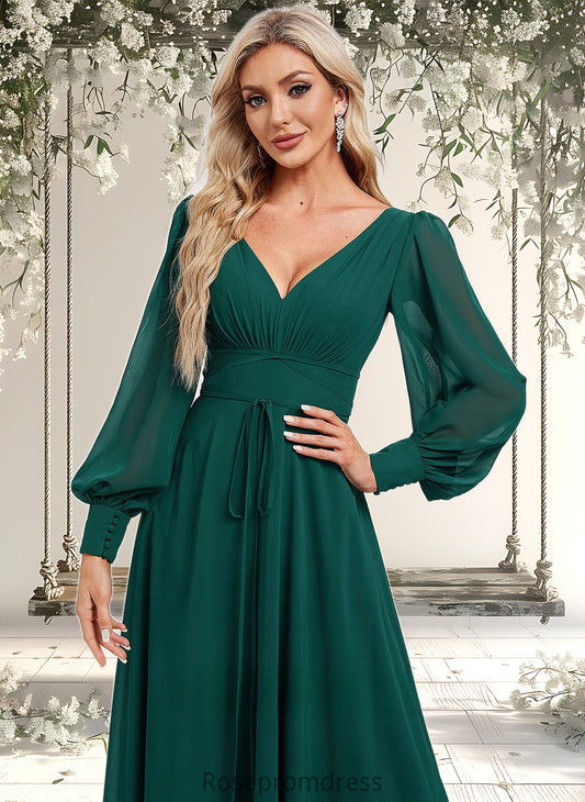 Urania A-line V-Neck Floor-Length Chiffon Bridesmaid Dress DSP0025816