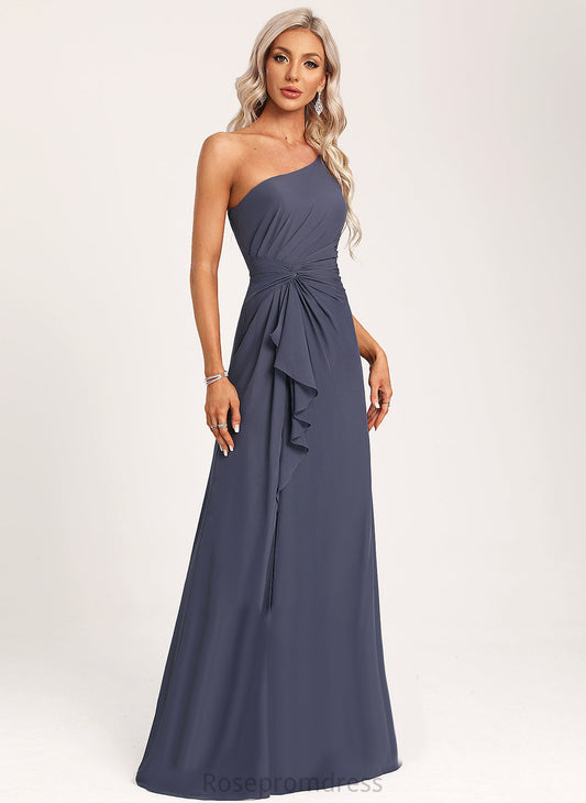 A-Line Embellishment One-Shoulder Ruffle Silhouette Floor-Length Fabric Neckline Length Mariela A-Line/Princess Natural Waist Bridesmaid Dresses