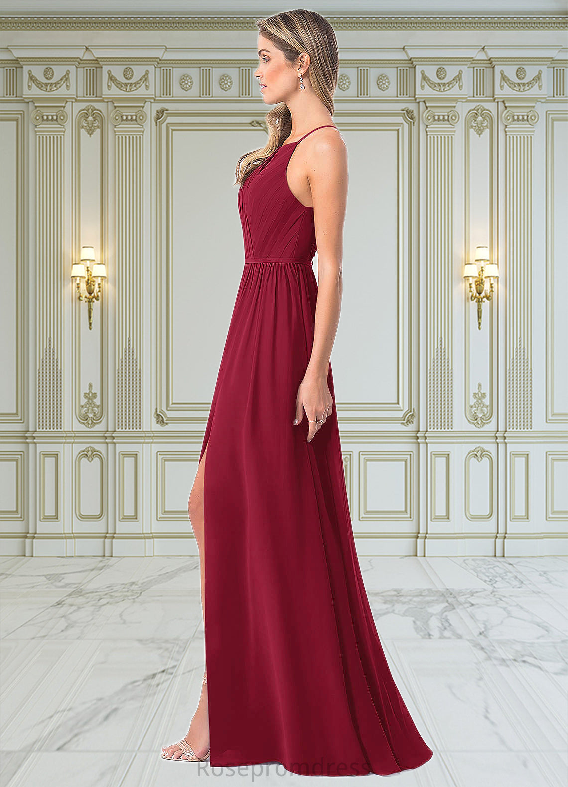 Marin A-Line Lace Chiffon Floor-Length Dress SRSP0019743