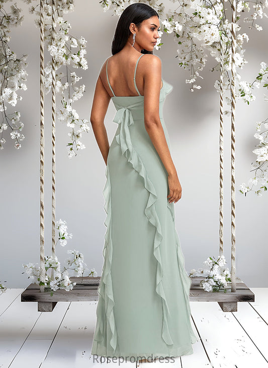 Melany A-line Square Floor-Length Chiffon Bridesmaid Dress With Ruffle DSP0025735