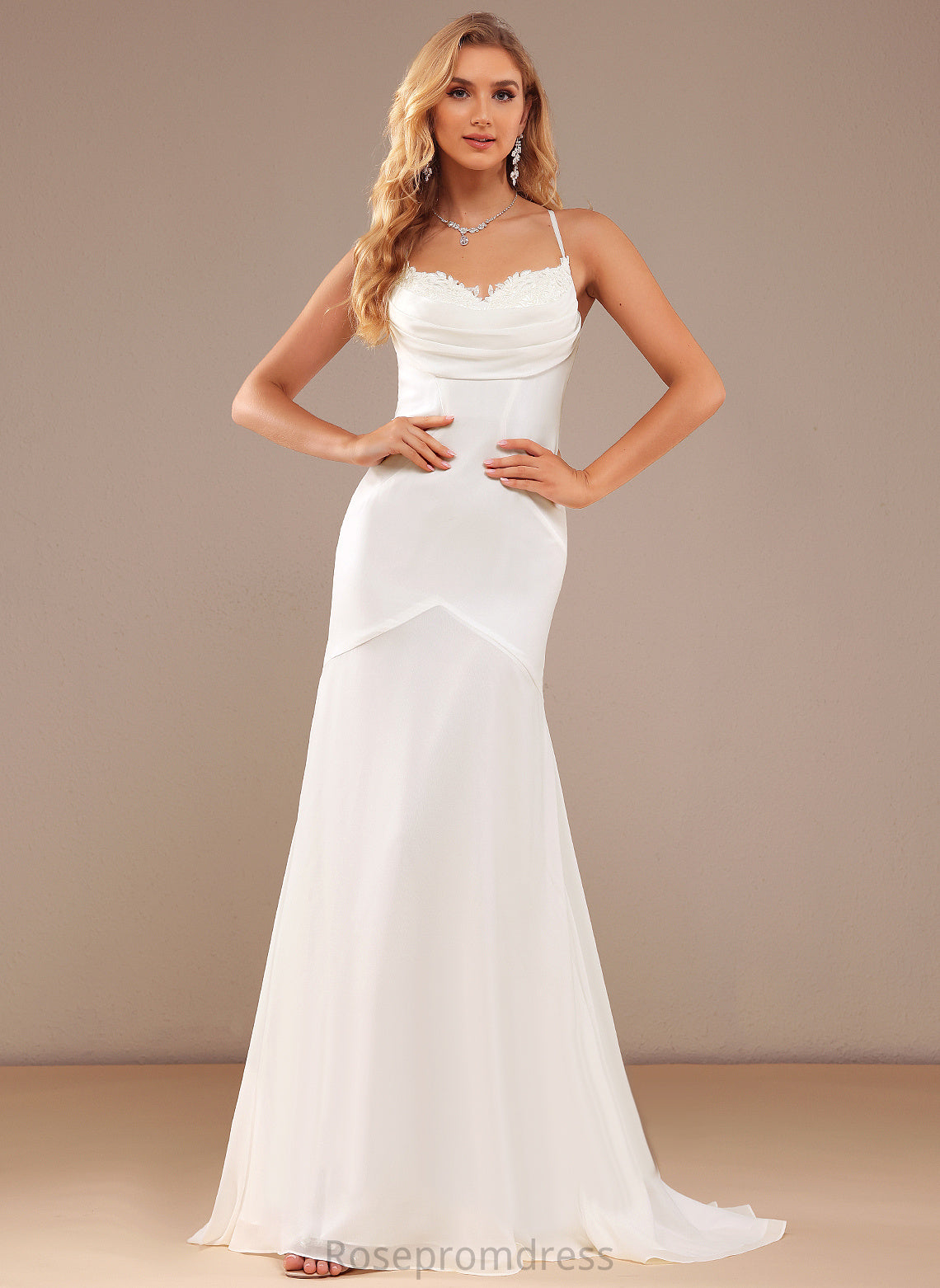Chiffon Lace V-neck Train Wedding Dresses Wedding Trumpet/Mermaid Sweep Dress Kaylie With