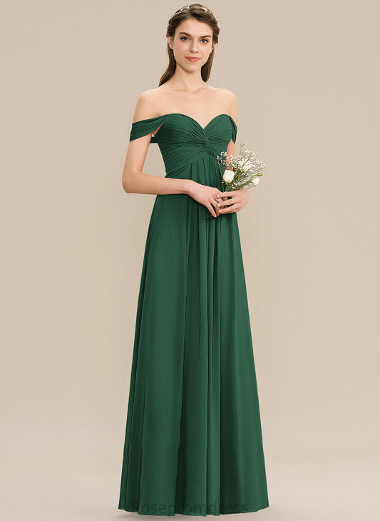 A-Line Ruffle Floor-Length Off-the-Shoulder Length Silhouette Neckline Fabric Embellishment Briley Natural Waist Spaghetti Staps Bridesmaid Dresses