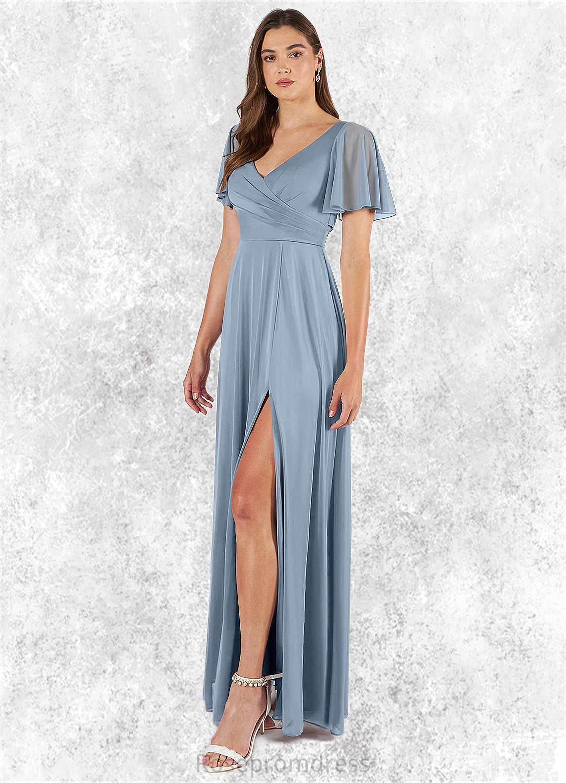 Mabel A-Line Pleated Mesh Floor-Length Dress SRSP0019633