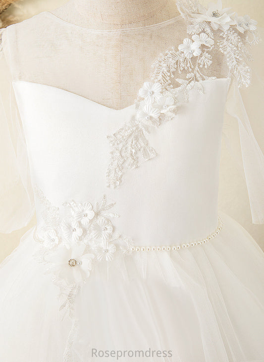 Harmony Ankle-length Girl With Scoop Neck Ball-Gown/Princess Sleeves - Back Flower Girl Dresses Short Dress Flower Satin/Tulle/Lace V