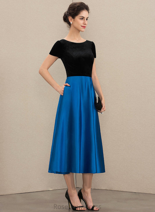 Dress Satin Sabrina Scoop the of Mother of the Bride Dresses Neck A-Line Tea-Length Bride Pockets With Mother Velvet