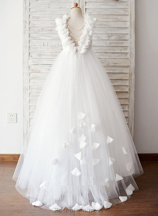 Ball-Gown/Princess Sweep Tulle/Lace Flower Girl Dresses Flower(s) Train Dress Neck - Alice Sleeveless Flower Scoop Girl With