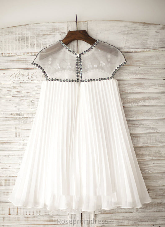 A-Line With Chiffon Yasmin Neck Rhinestone Flower Scoop Knee-length Sleeveless Dress - Girl Flower Girl Dresses