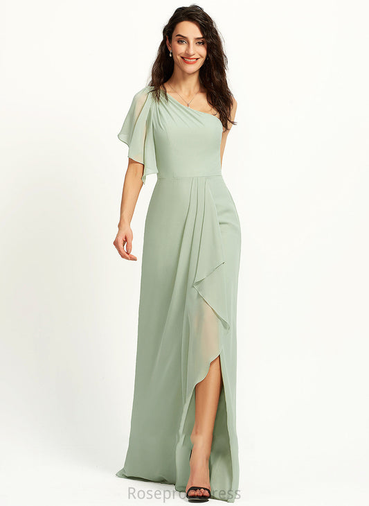 Silhouette Neckline Floor-Length One-Shoulder A-Line Length Fabric Embellishment Ruffle SplitFront Nan Sleeveless Bridesmaid Dresses