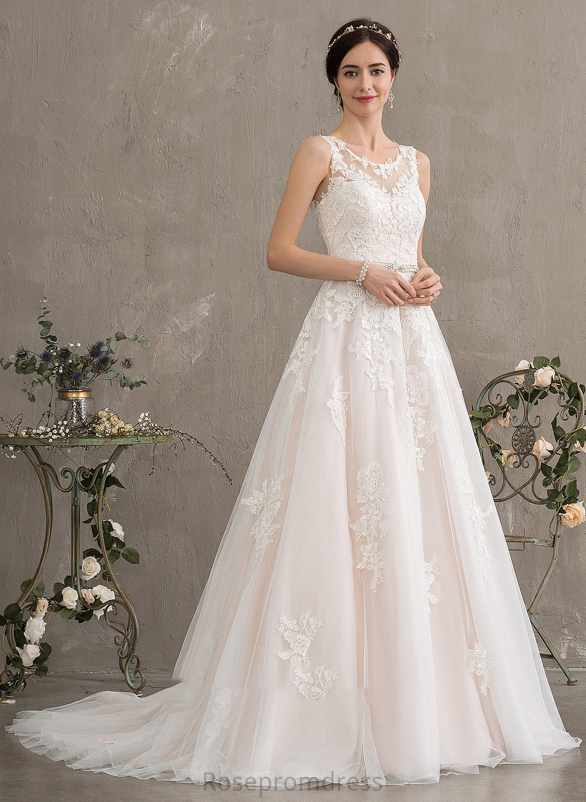 Dress With Train Beading Sherlyn Tulle Court Sequins Wedding Wedding Dresses Neck Scoop Ball-Gown/Princess
