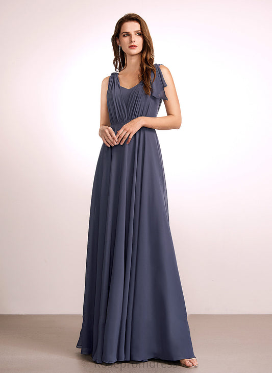 Neckline Ruffle Fabric Silhouette V-neck A-Line Floor-Length Length Embellishment Emma Scoop Sleeveless Bridesmaid Dresses