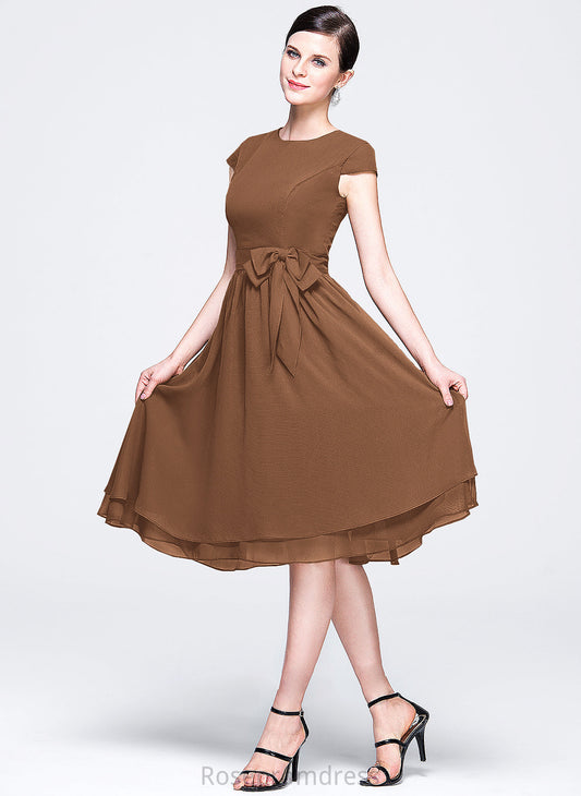 ScoopNeck Bow(s) Knee-Length Embellishment Fabric Silhouette Neckline A-Line Length Pearl Natural Waist Spaghetti Staps Bridesmaid Dresses