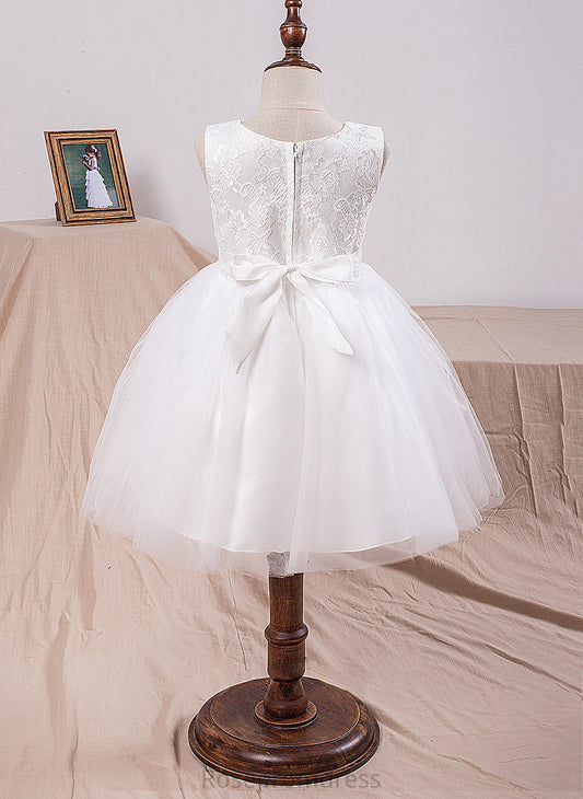 Flower Girl Dresses Flower Knee-length Adriana Girl - Scoop Bow(s) With Dress Sleeveless Tulle/Lace Neck Ball-Gown/Princess