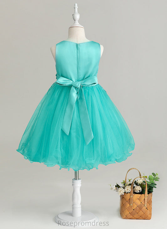 A-Line Knee-length With - Josie Flower Girl Dresses Neck Scoop Flower(s) Sleeveless Flower Girl Dress Satin/Tulle/Lace