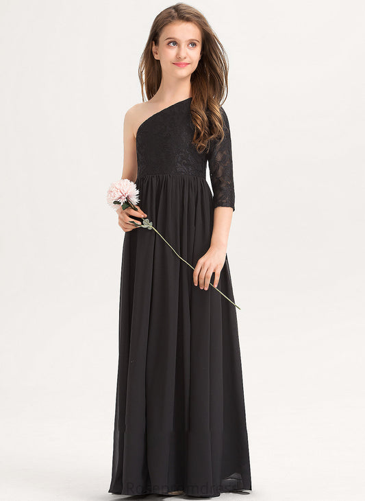 Aliyah Lace One-Shoulder Floor-Length Chiffon Junior Bridesmaid Dresses A-Line