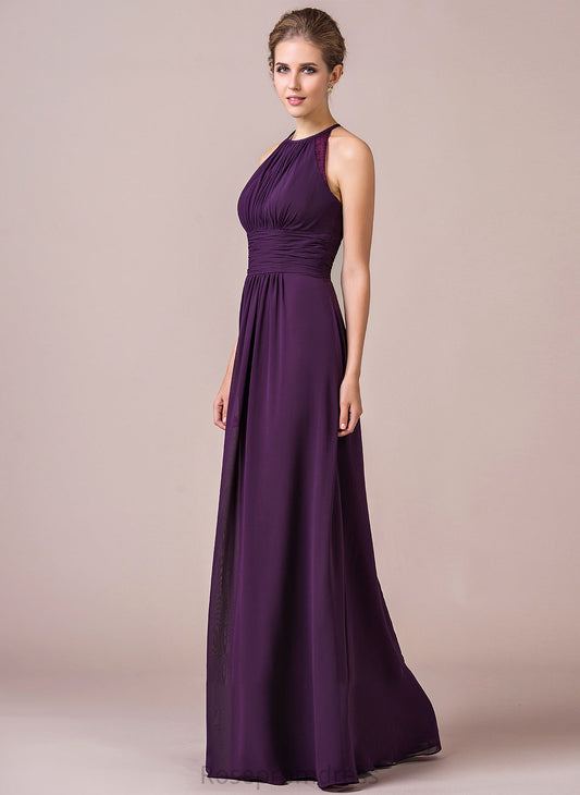Ruffle Embellishment Fabric Neckline Floor-Length Length Halter Lace A-Line Silhouette Alma Spaghetti Staps Bridesmaid Dresses