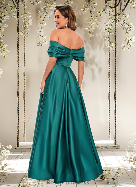 Setlla A-line Off the Shoulder Floor-Length Satin Prom Dresses With Pleated DSP0025851