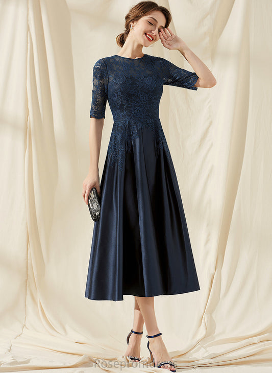 Dress Lace Neck Cocktail Dresses Scoop Tea-Length A-Line Cocktail Jimena Satin