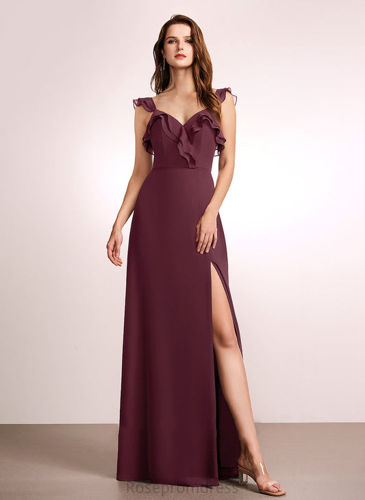 Embellishment Floor-Length Silhouette A-Line SplitFront Neckline V-neck Fabric Length Nayeli Bridesmaid Dresses