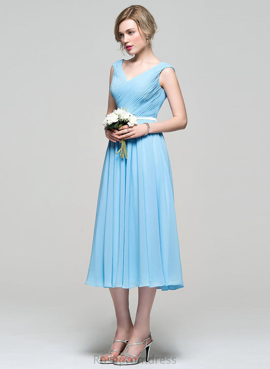 Silhouette Fabric Length Straps&Sleeves Tea-Length A-line Charmeuse Neckline V-Neck Zara Bridesmaid Dresses