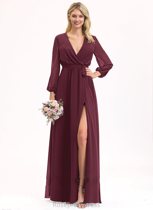 Neckline SplitFront Length Ruffle Fabric A-Line Bow(s) Floor-Length Silhouette V-neck Embellishment Katelyn Bridesmaid Dresses