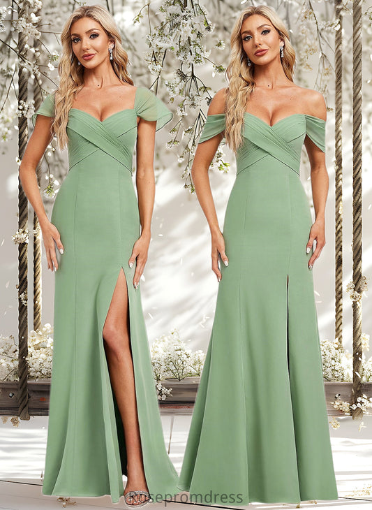 Marian Trumpet/Mermaid Off the Shoulder V-Neck Floor-Length Chiffon Bridesmaid Dress DSP0025810
