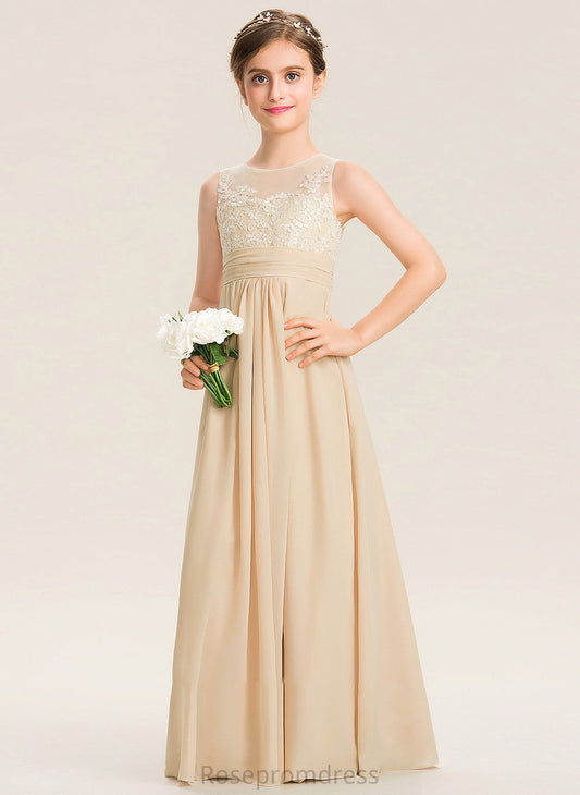 Chiffon Scoop Neck Alice Lace Floor-Length Junior Bridesmaid Dresses A-Line