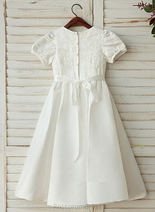 Flower Flower Girl Dresses Neck Sleeves A-Line Satin/Lace Dress Girl Ankle-length Scoop Rayna - Short