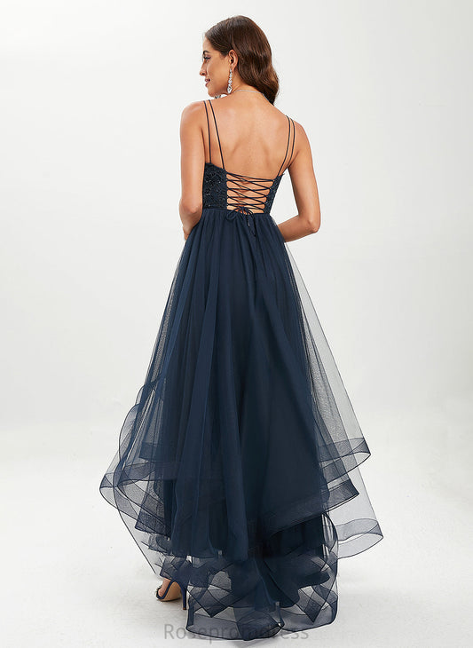 Pauline With Tulle Lace Scoop Neck Sequins Ball-Gown/Princess Prom Dresses Asymmetrical