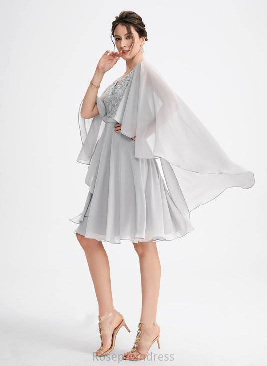 Cocktail Dress Knee-Length Chiffon V-neck Lace With Evelin Cocktail Dresses A-Line